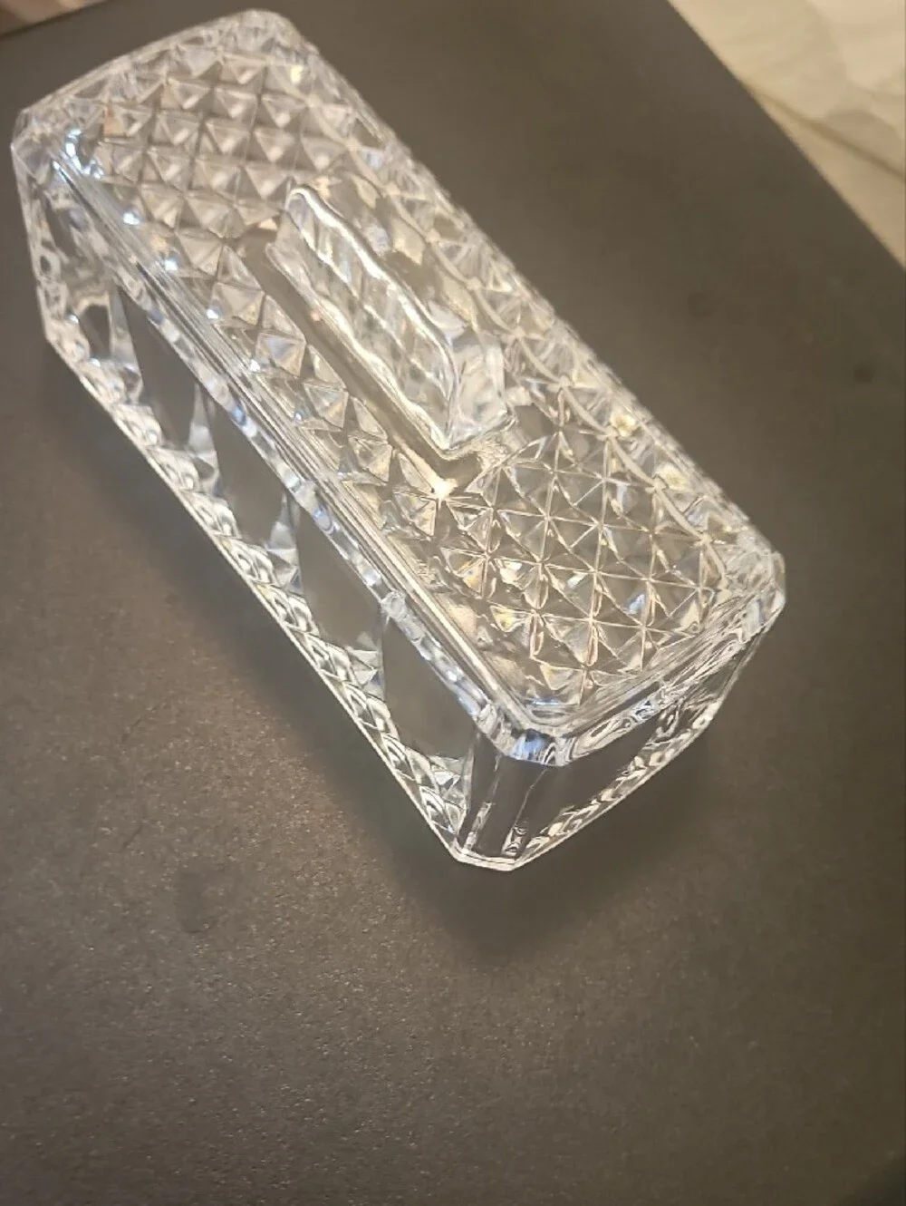 Cristal D'Arques Clear Patterned Glass Vanity Tray with Lid Excellent Condition!